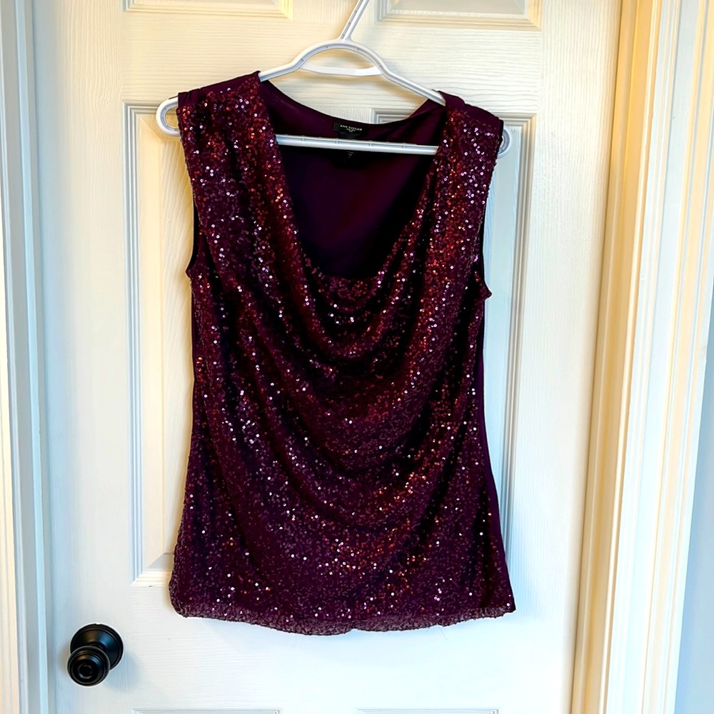 Ann Taylor sequined sleeveless blouse with cow neck size L excellent condition